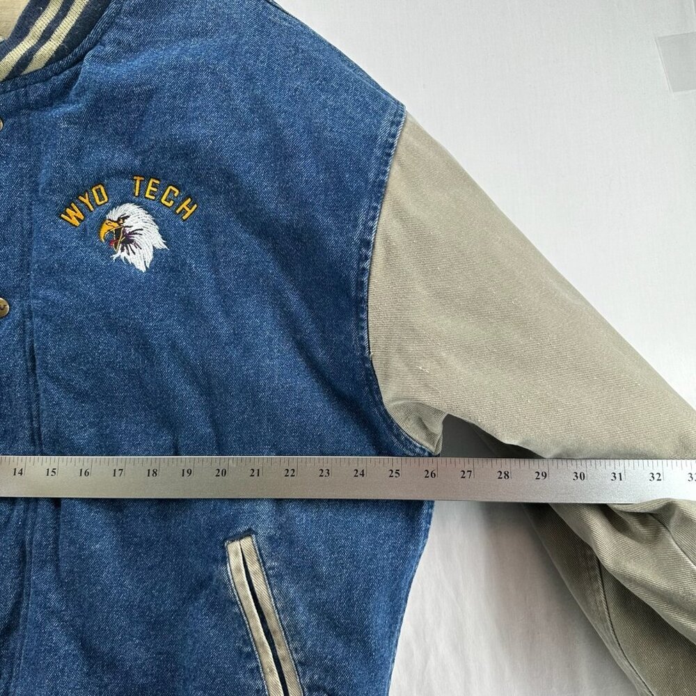 Vintage MV Sport MID TECH Eagle Denim Varsity Jacket Men Sz L Quilted Lined Blue - Picture 8 of 11